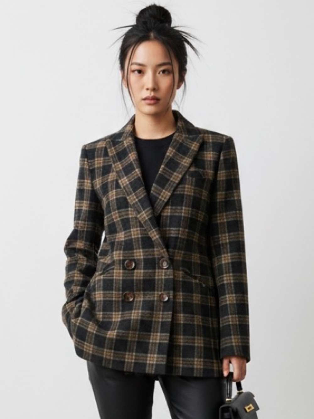 NWT Veronica Beard Oria Dickey (zip in compatible) Black Natural Plaid Blazer 8